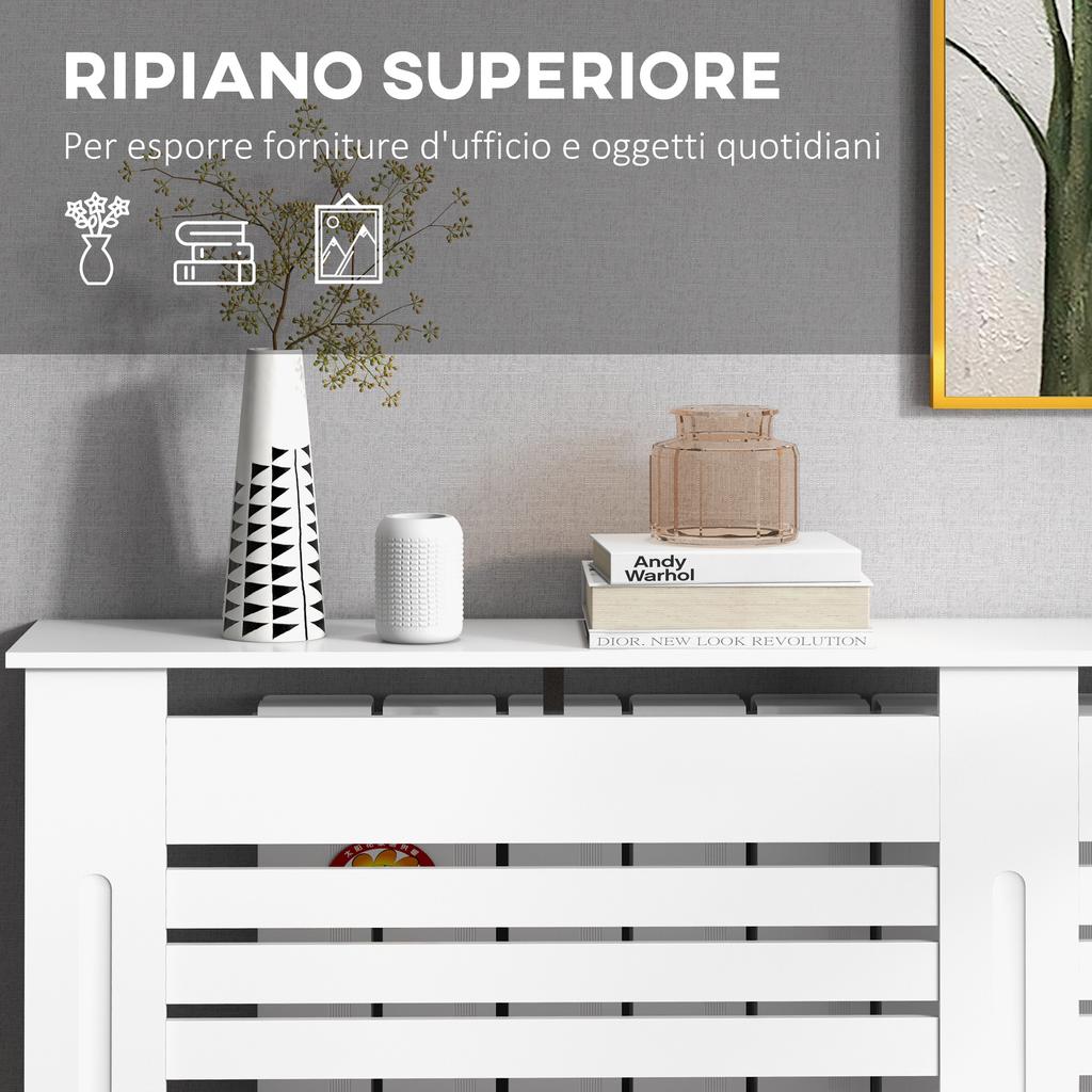 Radiator Cover, Modern MDF White Painted Cabinet with Horizontal Slats for Living Room, Bedroom, 152L x 19W x 81H cm