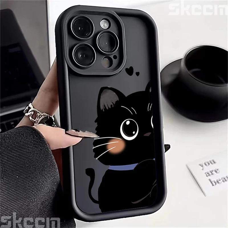 Милый мультяшный черно-белый кот Чехол для телефона Для iPhone 16 Pro Max 15 14 13 12 11 XS XR X 8 7 15 Plus Ударопрочный Мягкий силиконовый чехол