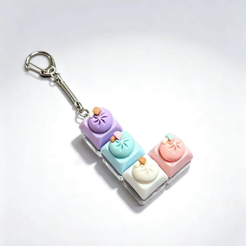 Cute Mini Dumpling Fidget Keychain 4 Button Clicker Portable Anxiety Relief Toy for Travel Daily Use