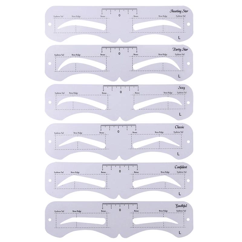 The New Fixed PVC Eyebrow Shaper Template Can Be Reused With High-quality Stickers For Elegant Eyebrow Makeup Tools 6PCS