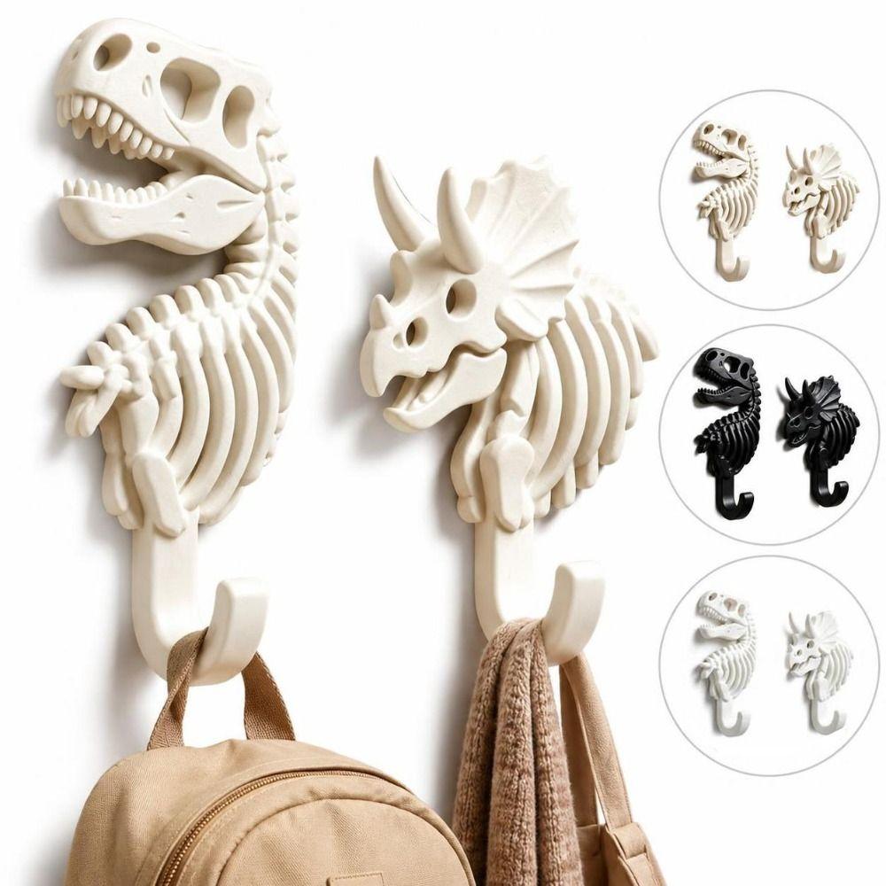 2Pcs Strong Adhesive Wall Mounted Hooks Dinosaur Silhouette Plastic Coat Hooks For Schoolbag Towel