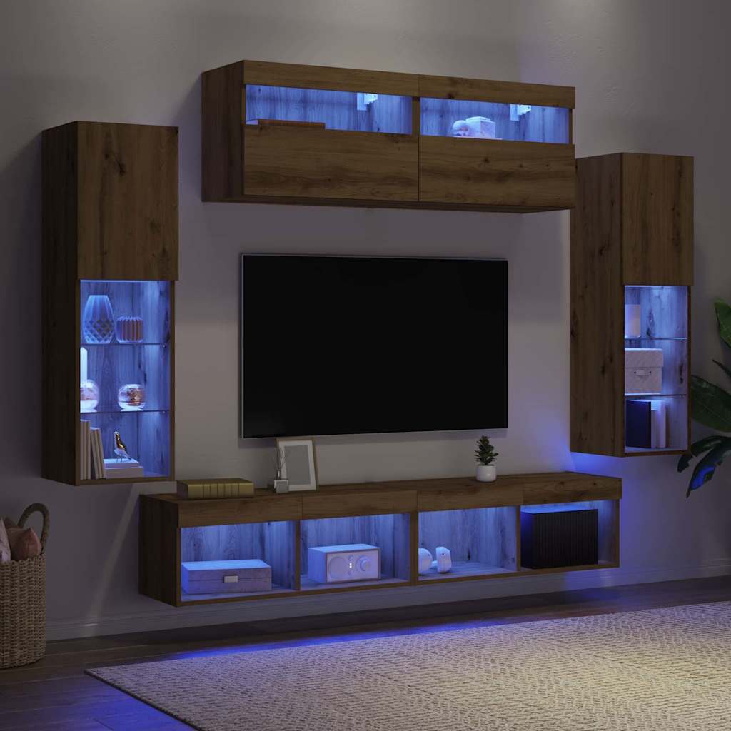 Wall Mounted TV Cabinet Set 6 pcs Artisan Oak Wood Based Material