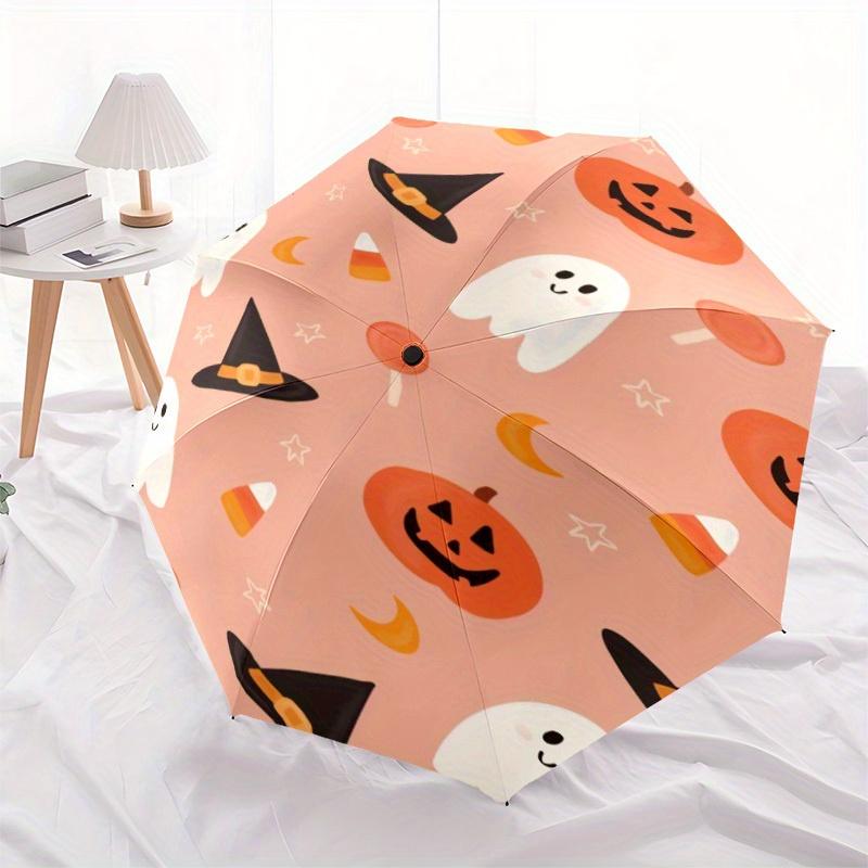 1pc Halloween Ghosts Automatic Umbrella - Auto Open/Close Folding Umbrella with Reinforced 8-Rib Frame, 085