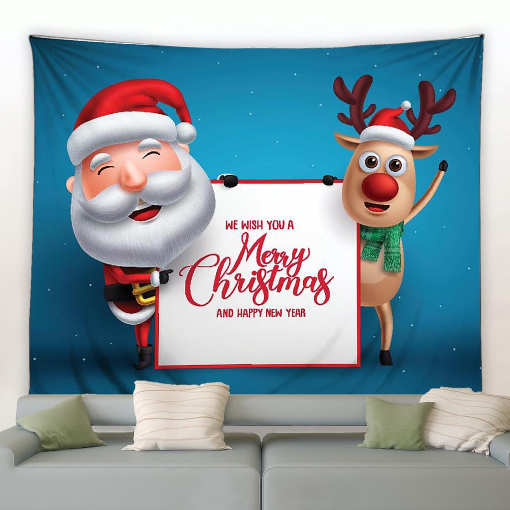 Merry Christmas Cartoon Santa Claus Printed Pattern Tapestry Home Living Room Bedroom Decoration Background Cloth Tapestry