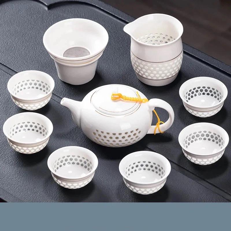Porcelain Hollow Beehive Gaiwan Tea Set – Elegant Chinese Kung Fu Tea Cup with Lid