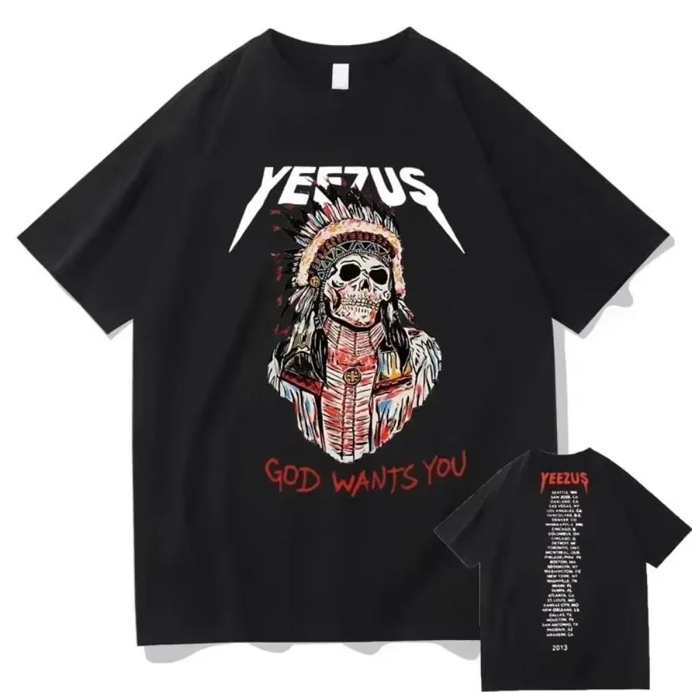 God Wants You Kanye West Double Sided Print T Shirt for Men Short Sleeve Fashion Tribal Skull Graphic Tees Summer Men Women Tops