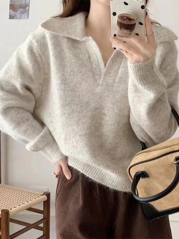 Women's French Design Crewneck Pullover Sweater – Soft, High-Class Knitwear for Autumn/Winter