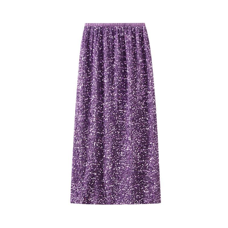 Velvet Sequins Halter Skirt Women's Package Hip Skirt Vintage Straight Mid-Length Skirt Spring and Autumn Winter Skirt