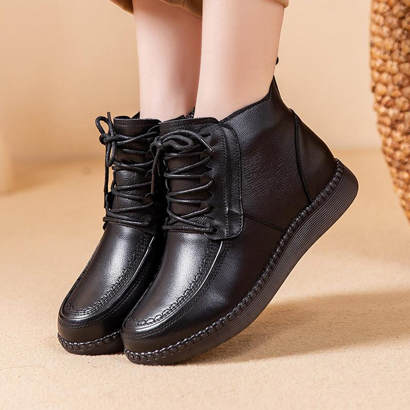 Кожаные хлопковые туфли для пожилых женщин, осенние и зимние бархатные зимние сапоги, кожаные туфли на мягкой подошве для бабушек среднего и пожилого возраста, теплые и нескользящие