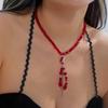 Red Halloween Collarbone Chain Tassel Halloween Earrings Fashion Blood Drop Necklace  Party