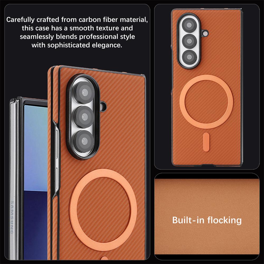 Ударопрочный Ультратонкий Кожаный Чехол из Углеродного Волокна Для Samsung Galaxy Z Fold 7 6 5 4 3 Ретро Бизнес Магнитный Для Magsafe Чехол