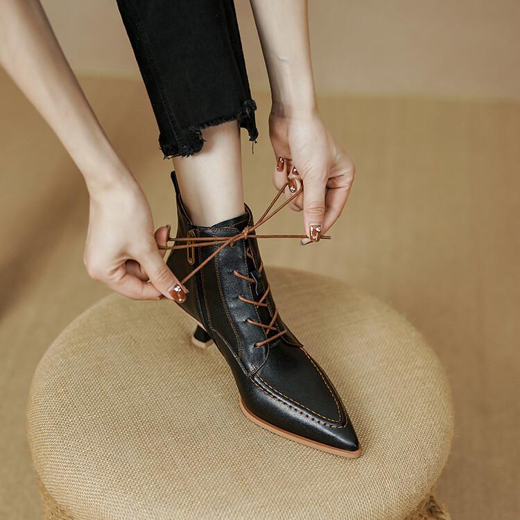 Мода 2025 Осень Зима Мода Остроносые Женские Туфли Французский Ретро Натуральная Кожа Ботильоны для Женщин Ботинки на Тонком Каблуке Обувь Женская