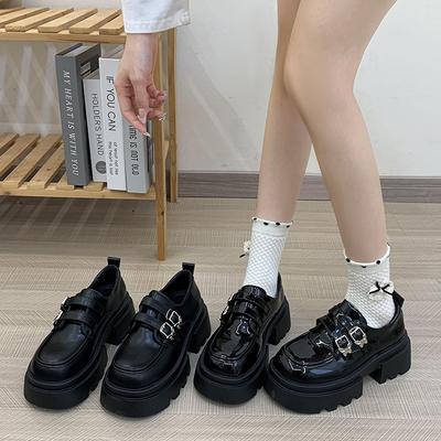 Женские туфли на квадратном каблуке 2025 Осень Новые с круглым толстым дном, ремешком и пряжкой, противоскользящие, износостойкие, низкие