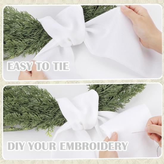 2 Pcs Wreath Sash for Front Door Blank Satin Wreath Sash Embroidery Monogram Plain Ribbon Accessories for Xmas Party Yard Doorway Indoor Outdoor Wall