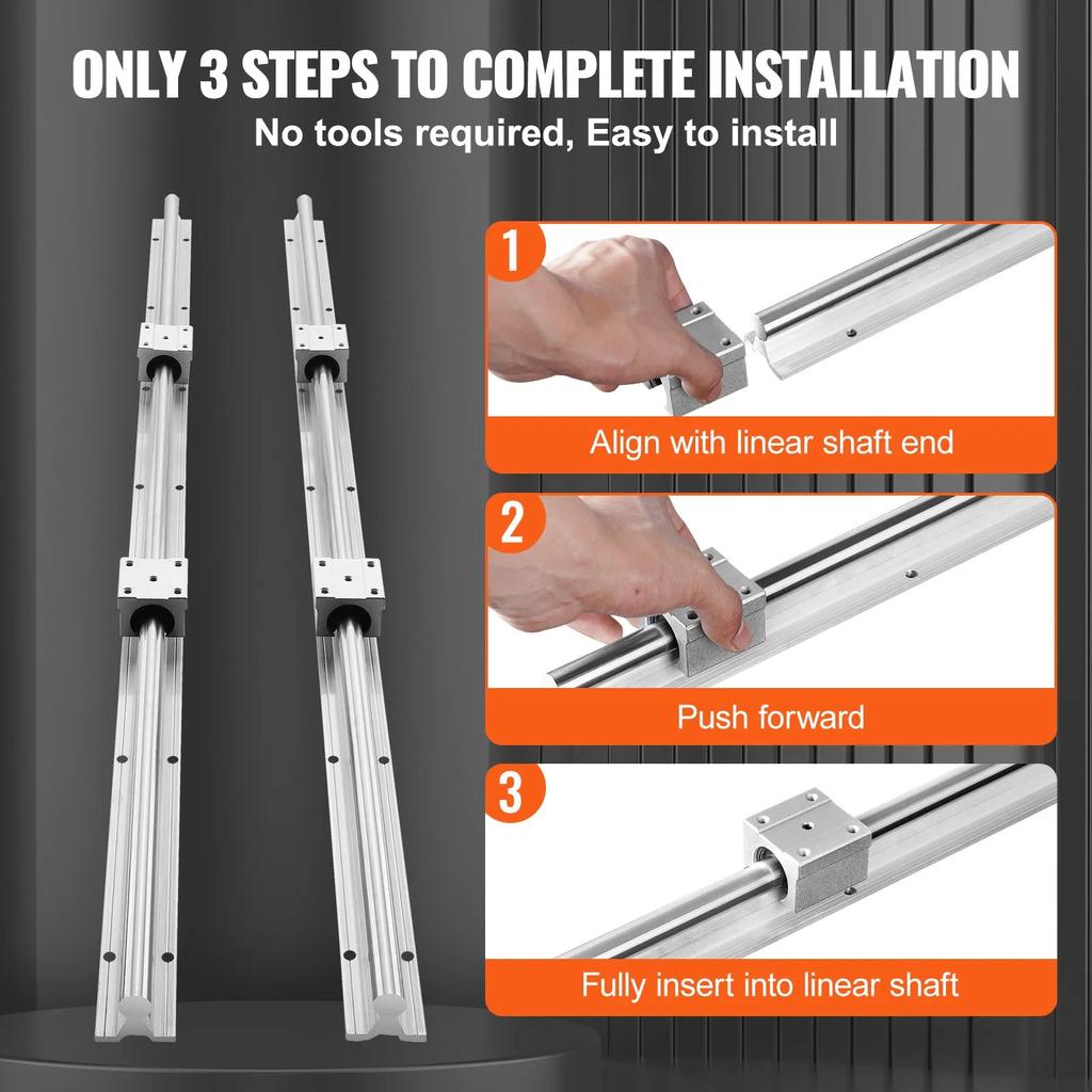 VEVOR Linear Guide Rail Set, SBR20 1000mm, 2 PCS 39.4 in/1000 mm SBR20 Guide Rails and 4 PCS SBR20UU Slide Blocks