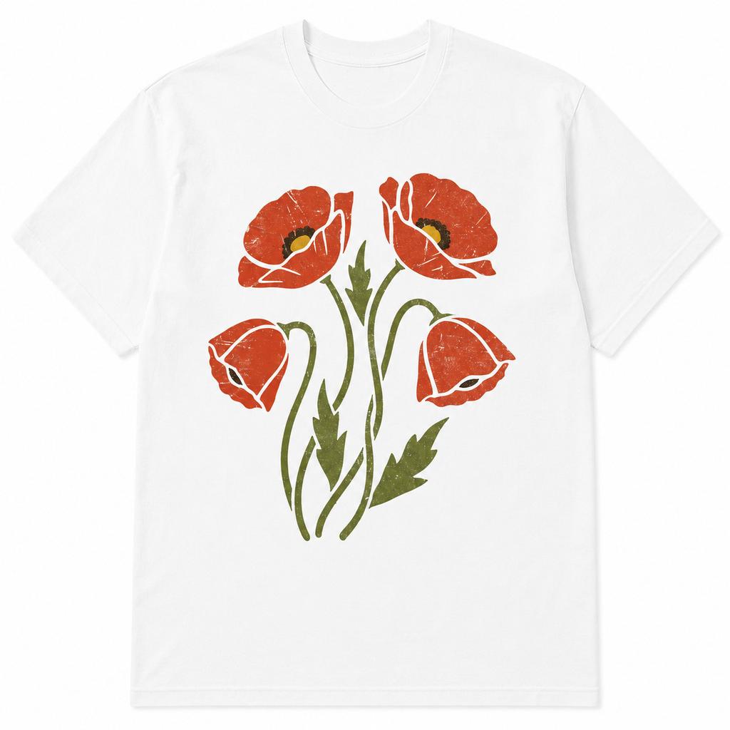 Vintage Poppy Flower Shirt Botanical Floral Nature Graphic Tee