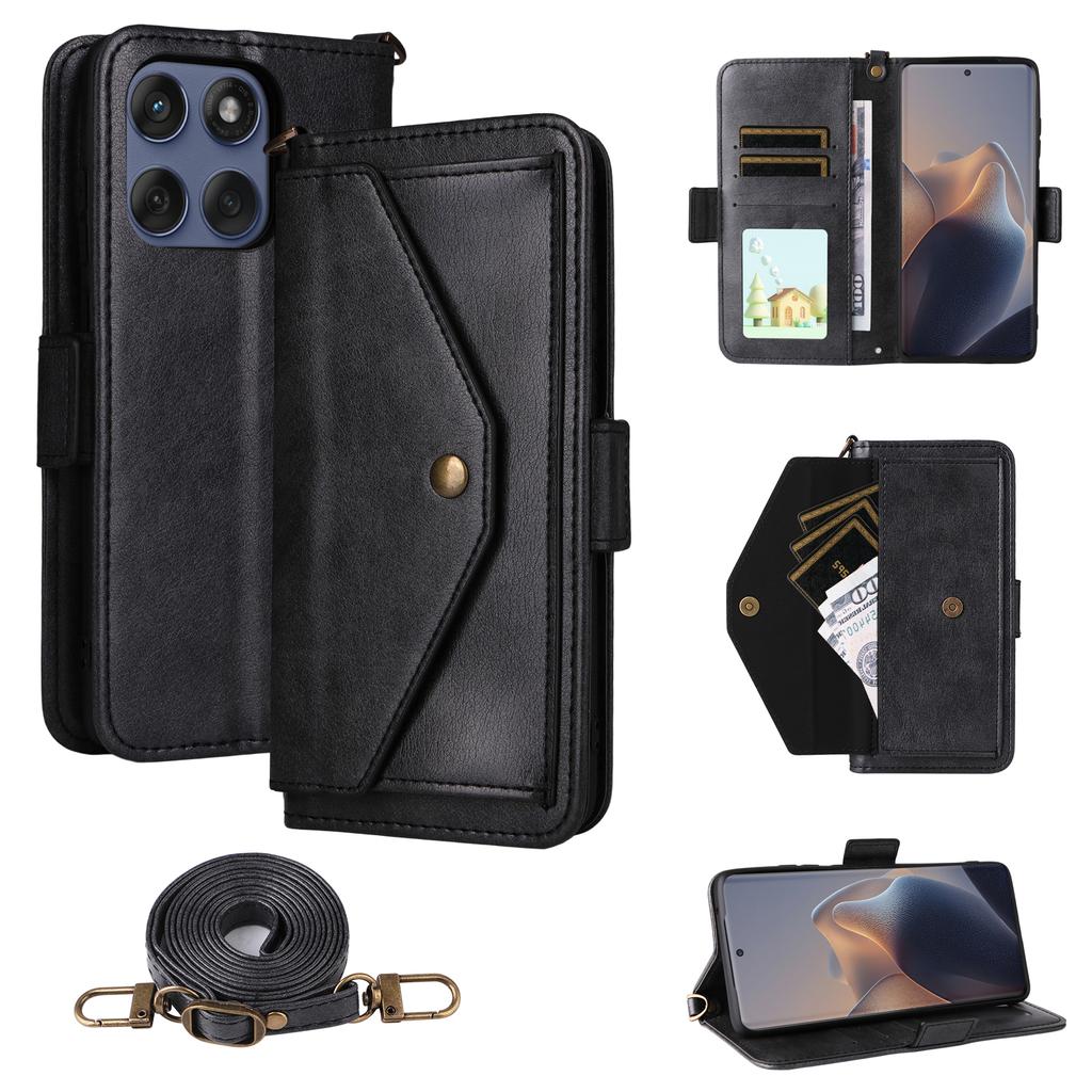 For Motorola Edge 60 Fusion 5G Leather Case Magnetic Closure Wallet Stand Phone Cover with Crossbody Strap