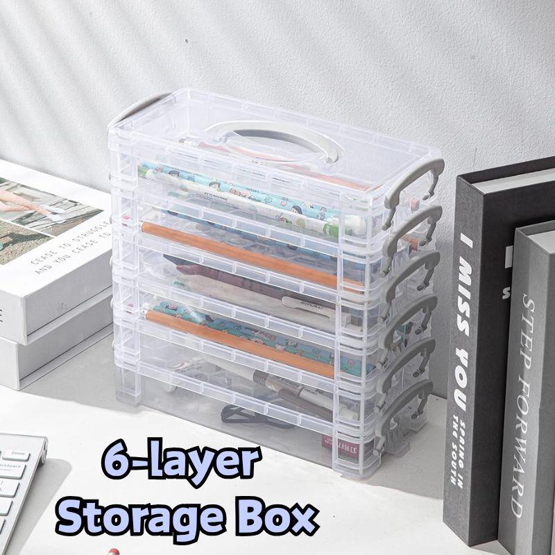 6-layer Organizer Portable Storage Box Stackable Storage Box With Lid Clear Plastic Organizer Drawers Storage Case With Handle