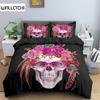 Skull Duvet Cover Set King Queen Size Gothic Rose Flowers and Skull Bones Bedding Set Microfiber Horror Skeleton Comforter Cover