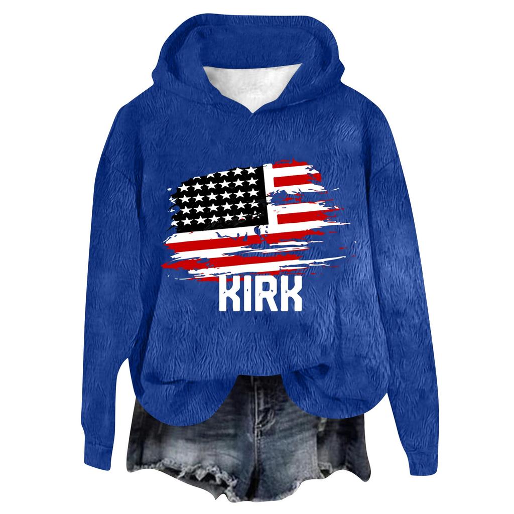 Women's Hooded Long Sleeve Printed Flannel Top Hooded Sweatshirt