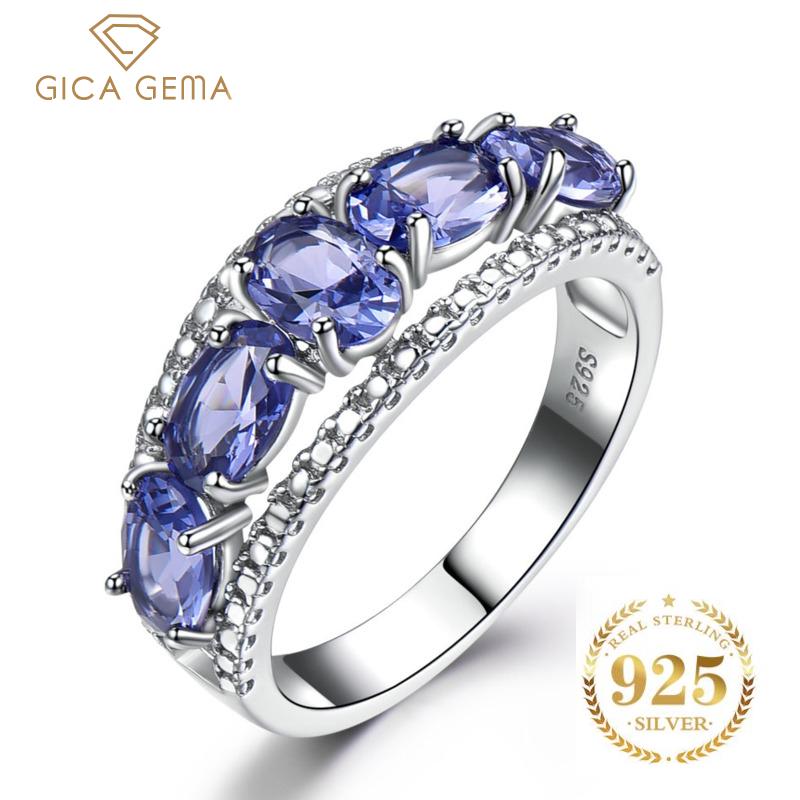 Gica Gema Кольца с синим сапфиром и танзанитом для женщин, обручальные ювелирные изделия, натуральное твердое кольцо из стерлингового серебра 925 пробы, ювелирные изделия