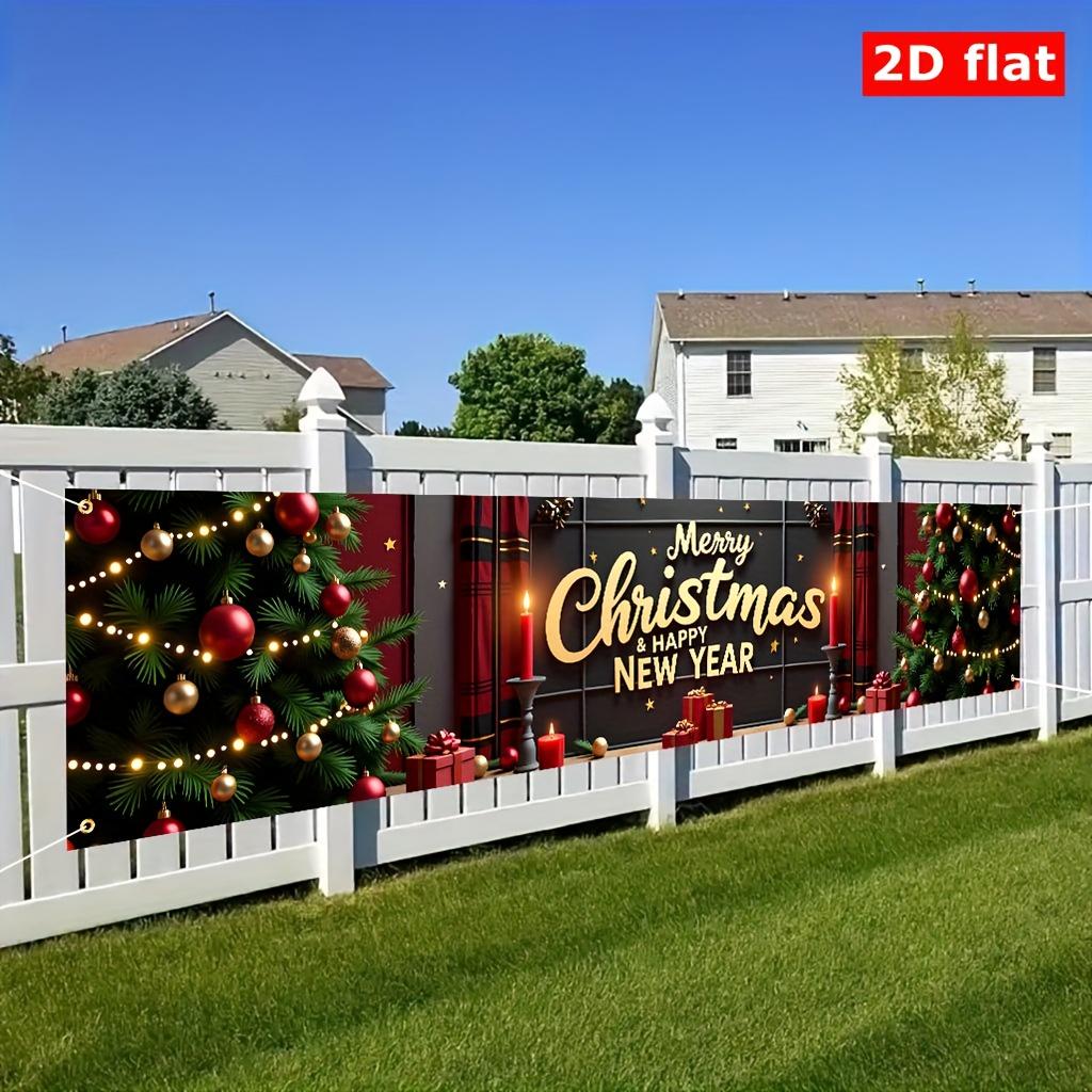 Christmas New Year Fence Banner, Merry Christmas and Happy New Year, countdown eve outdoor decor