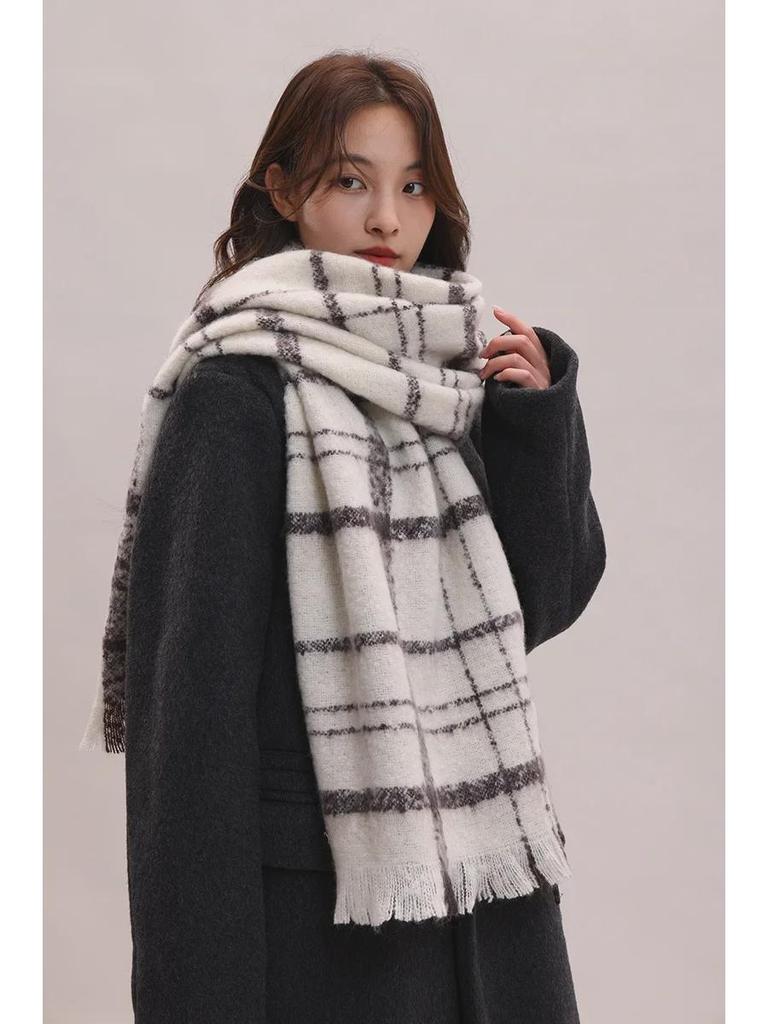Женский толстый клетчатый шарф 2024 года: Корейский стиль, британская элегантность, теплая шаль для осени и зимы