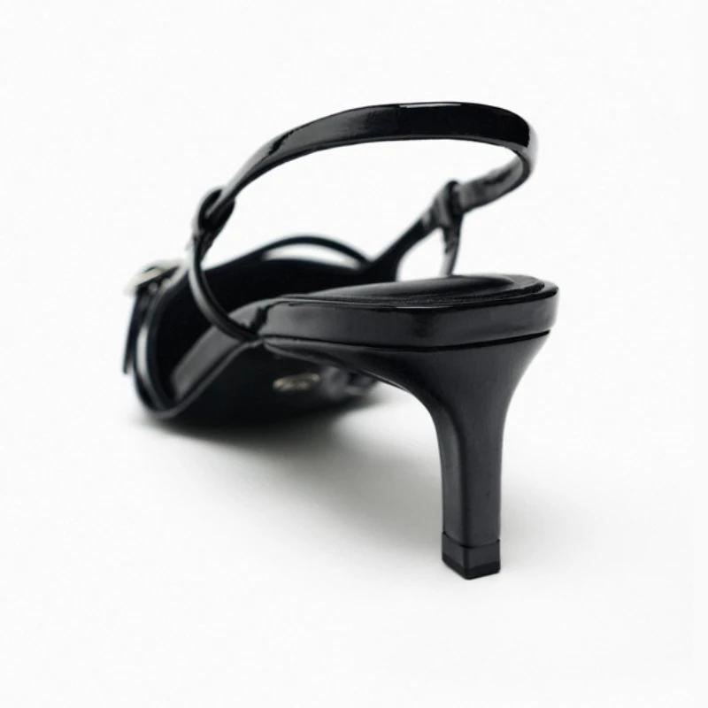 Модные сексуальные босоножки с острым носком, женские летние красные тонкие высокие каблуки для женщин, лакированные кожаные мюли с ремешком сзади, свадебные женские туфли-лодочки