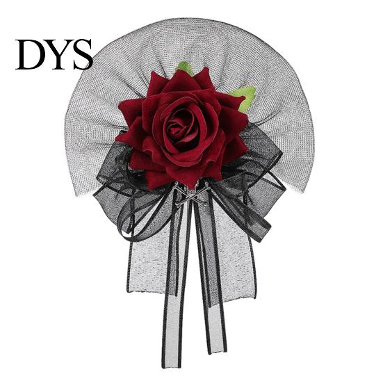 Artificial Rose Hand Flower Black Burgundy Tulle Mesh Corsage for Bridal Groom, Gothic Aesthetic Wristwear Women Boutonniere Wedding, Prom,