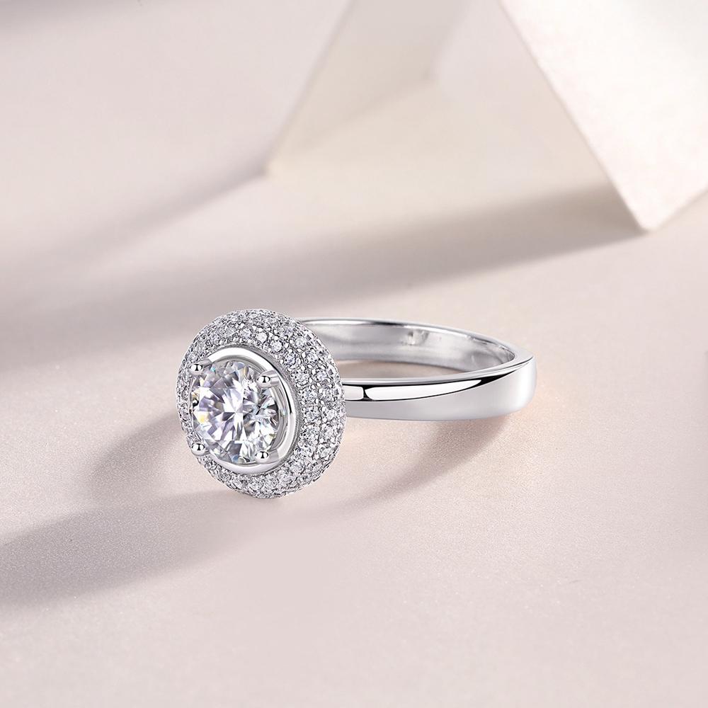 Vinregem 100% стерлингового серебра 925 пробы, круглой огранки, 1CT 3EX VVS1 D, цвет, настоящий муассанит, бриллиантовое кольцо для женщин, свадебные, помолвочные, ювелирные изделия, подарки