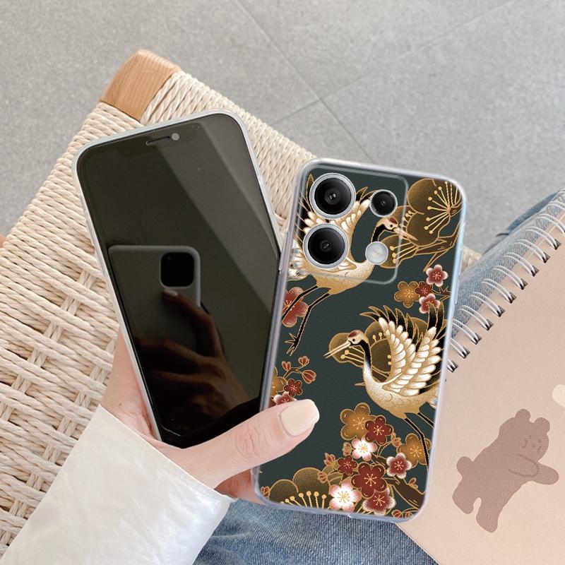 Роскошный белый чехол-журавль для iPhone Samsung A55 M34 S24 Xiaomi Redmi 13 Pro 14C Huawei Honor противоударный бампер для телефона TPU с защитой от царапин прозрачная задняя крышка