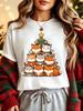 Cute Fox Cat Christmas Tree Womens Crew Neck Short Sleeve T Shirt Holiday Animal Xmas Casual Graphic Tees For Ladies Daily Wear
