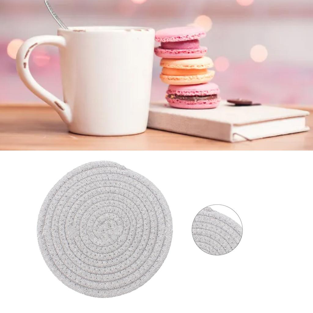Cup Mat Pad Round Woven Cotton Thread Handmade 4.3in Insulation Thick Versatile Drink Coaster for
