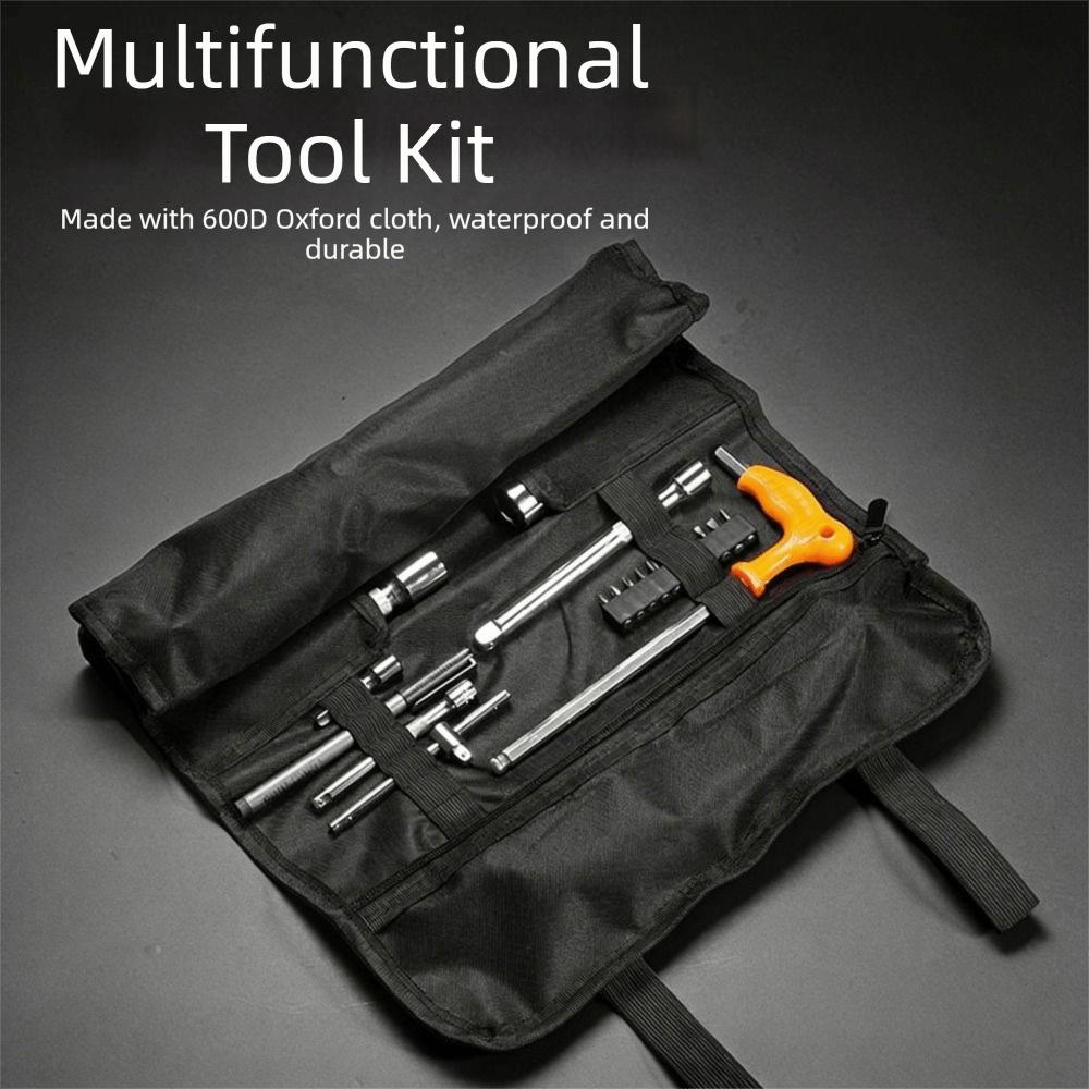 Zipped Compartments Roll Up Tool Bag Canvas Material Hanging Tool Organizer Wrench Organizer