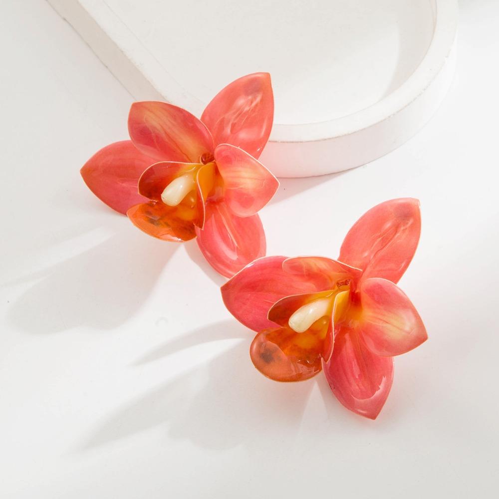 Silver Needle Flower Stud Earrings Epoxy Resin Vacation Style Earrings Women