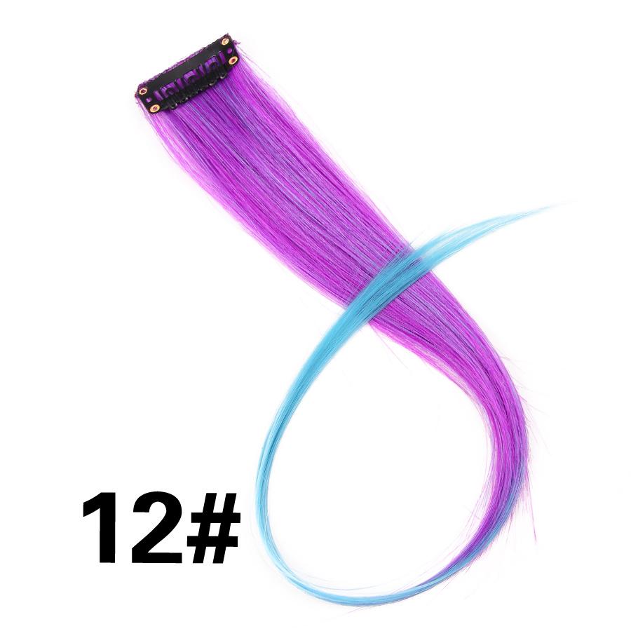 Clip In One Pieces Hair Extensions Straight Ombre Purple Blue Pink Extension Hair Women Synthetic False Fake Hair