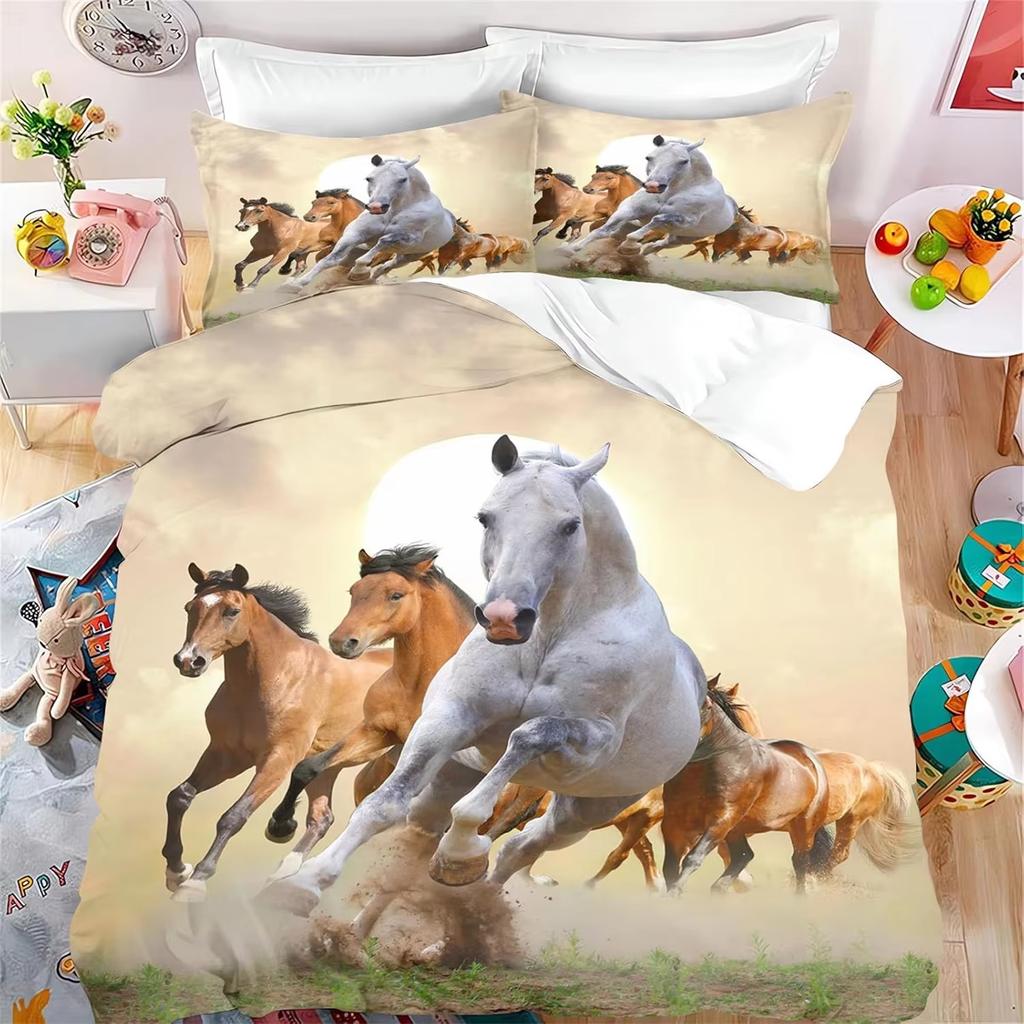 Комплект пододеяльника с животным Лошадь, скрытая молния, пододеяльник с лошадью и наволочками, мягкий комплект постельного белья из микрофибры для детей и взрослых