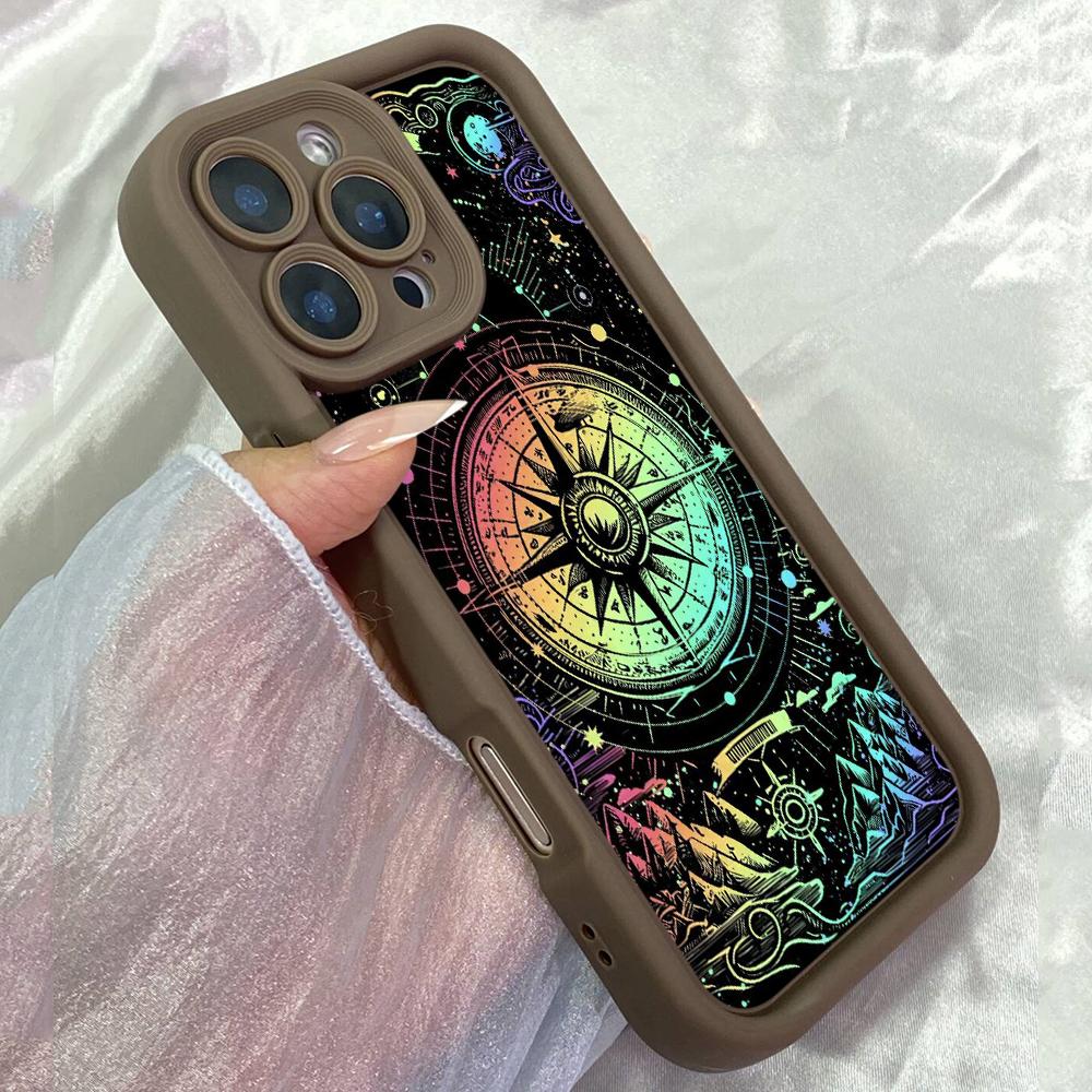JT366 Мистический компас Арт для iPhone 17 16 15 14 13 Pro Max Samsung S26 S25 Ultra A17 A07 A56 A16 A15 Xiaomi 15T Redmi 15c Note 14 13 Мягкий чехол