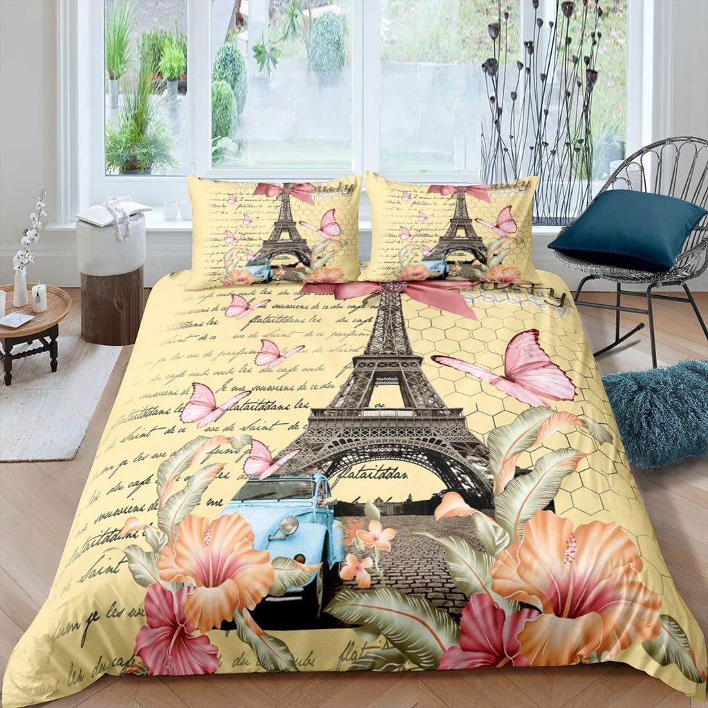 Old Newspaper Duvet Cover Set Vintage French Bedding Set Brown Quilt Cover For Kids Boys Girls Teens Polyester Comforter Cover