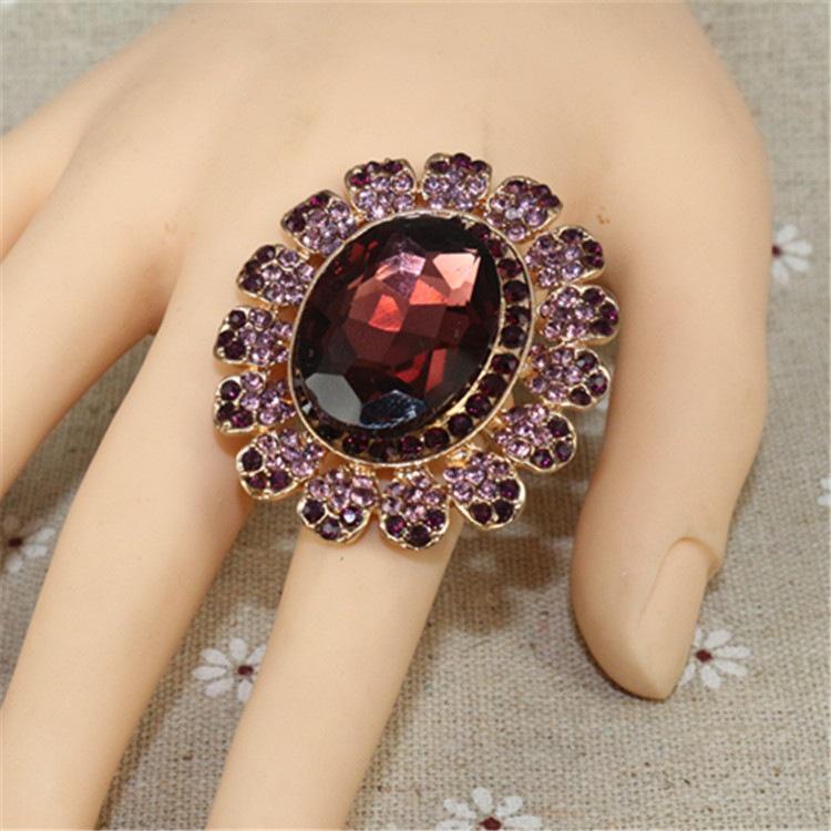 Европейское и американское ретро очень большое роскошное хрустальное стеклянное отверстие регулируемое кольцо модное преувеличенное парное кольцо с драгоценными камнями