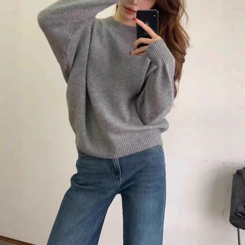 Womens Oversized Crewneck Knit Sweater Soft Fuzzy Acrylic Blend Loose Fit Long Sleeve Winter Top