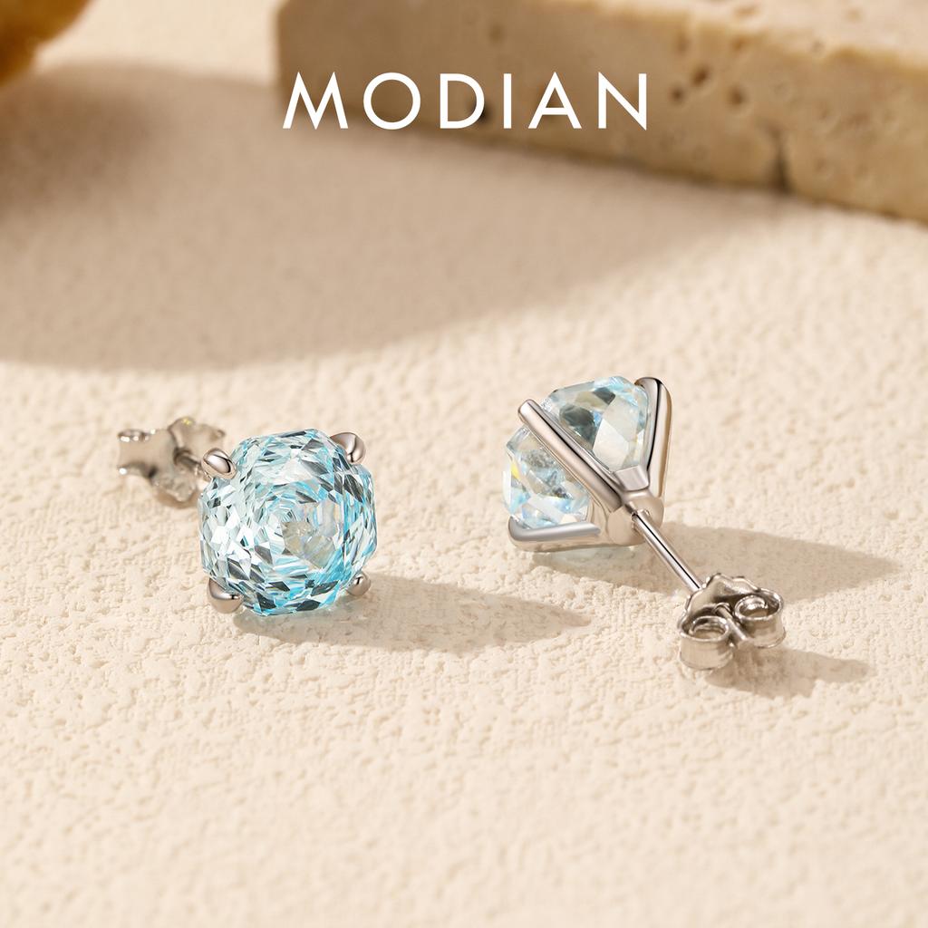 Искрящиеся серьги-гвоздики из стерлингового серебра 925 пробы с нежным аквамарином simulated, огранки "роза", модные, для женщин, свадебные украшения