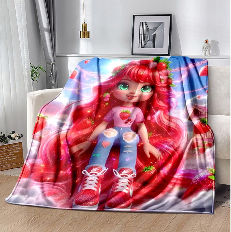 Strawberry Flannel Blanket Soft Warm All-Season Throw, Design for Camping, Car Travel, Hiking Sofa, Bed, Office Perfect Gift for Parties