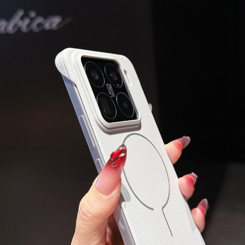 Для Magsafe Магнитная Беспроводная Зарядка Однотонный Кожаный Без Бортика Жесткий ПК Чехол для Телефона Для Xiaomi 14 15 Ultra Pro Чехол-Бампер