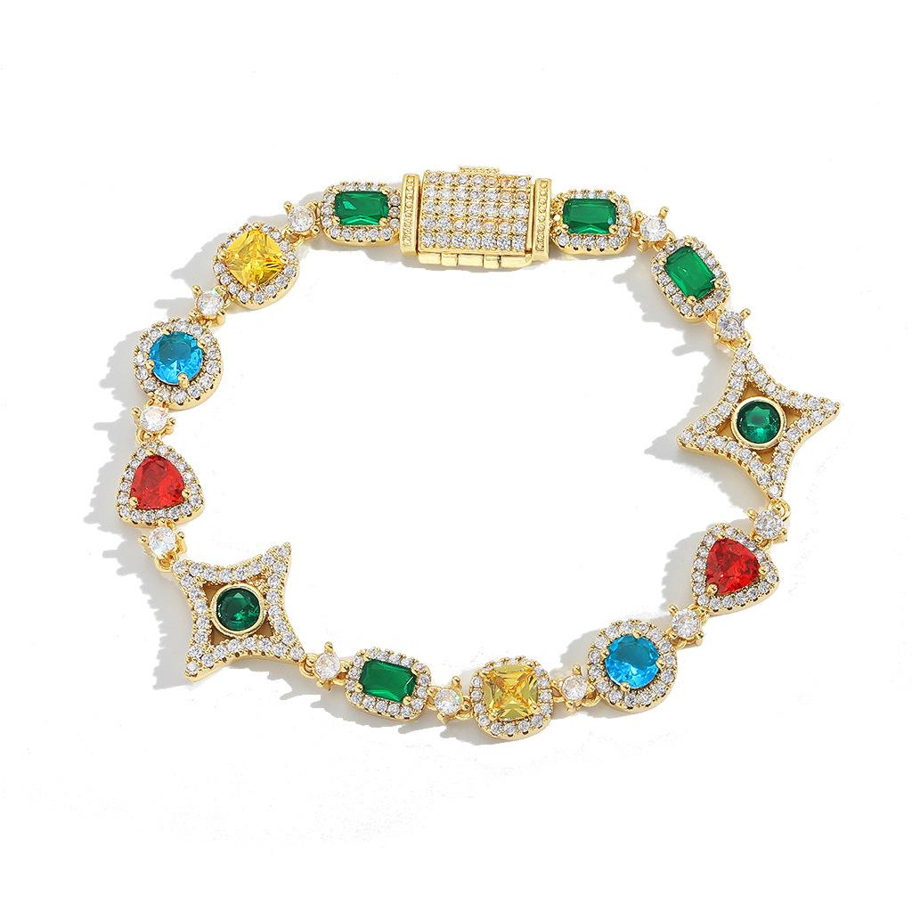 Hip Hop Jewelry Bling CZ Iced Out Geometric Bracelet Star Shape Rainbow Zircon Bracelet for Women and Me
