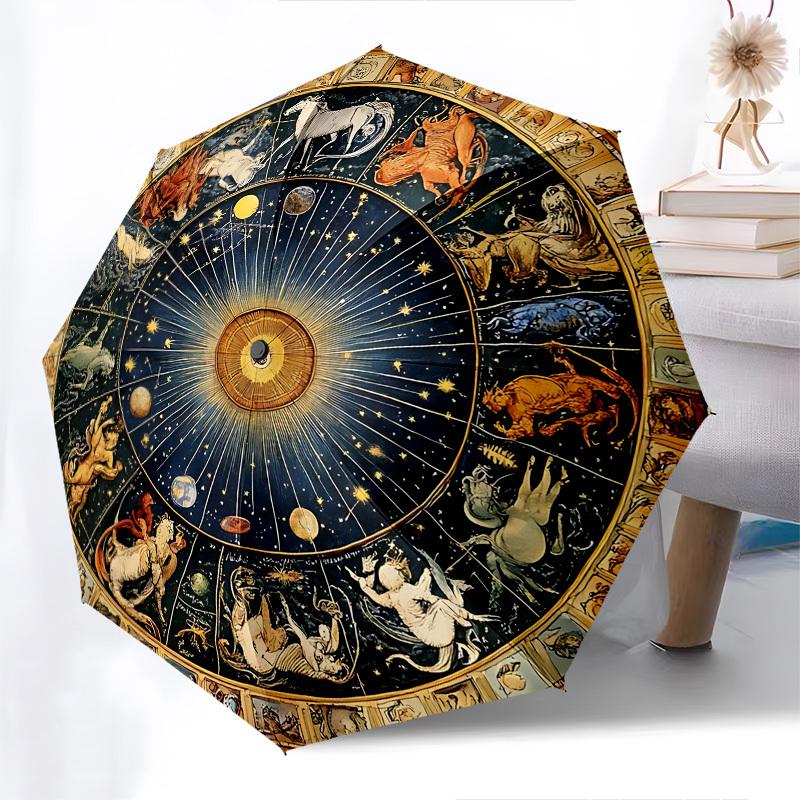 Zodiac, Astrology Themed Automatic Opening and Closing Umbrella, Brightly Colored 8 rib Portable Umbrella, Suitable for Men and Women, A Per
