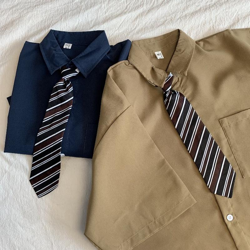 Коричневые винтажные рубашки, женские японские городские блузки с короткими рукавами для девочек, оверсайз, с рукавами в пять точек, униформа DK, топы