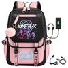 Movie Peripheral Print Backpack, School Bag Student Campus With Plush Ball Backpack With USB Port