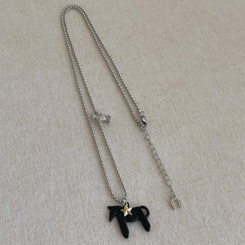 Silver Plated Beads Chain Chain Choker Korean Style Sweater Chain Fashion Horse Necklace  Women