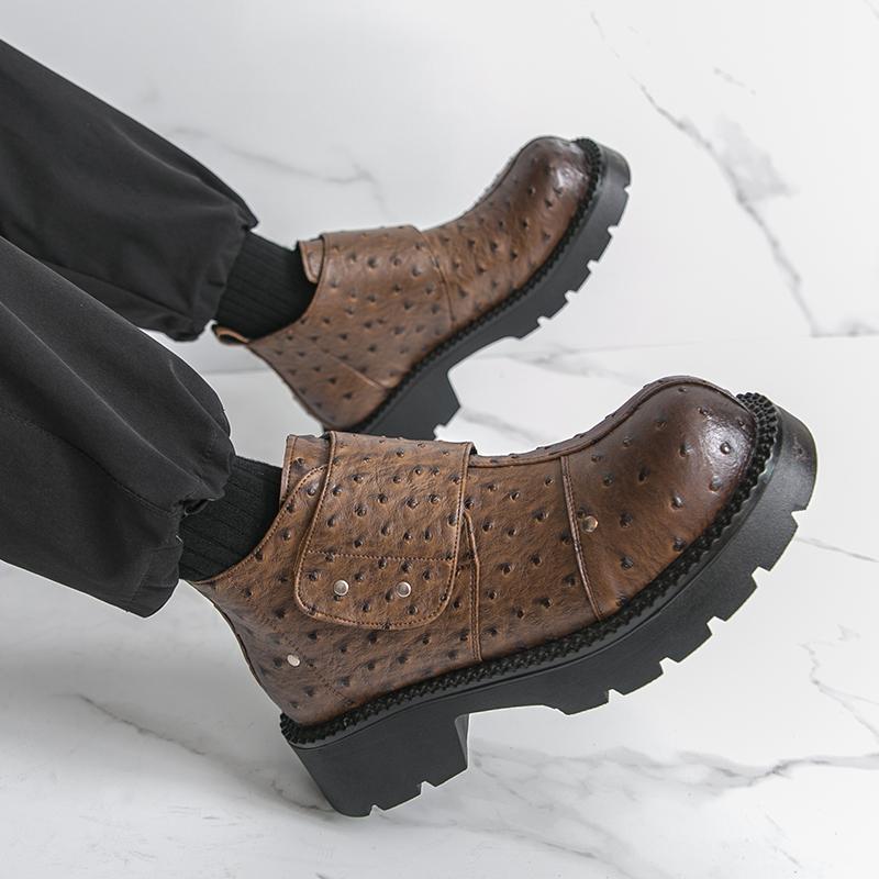 Мужские ретро панк ботинки на толстой подошве платформе, ботинки-лифты, черные, на молнии, с круглым носком, мотоциклетные ботинки, высокие ботинки, большие размеры